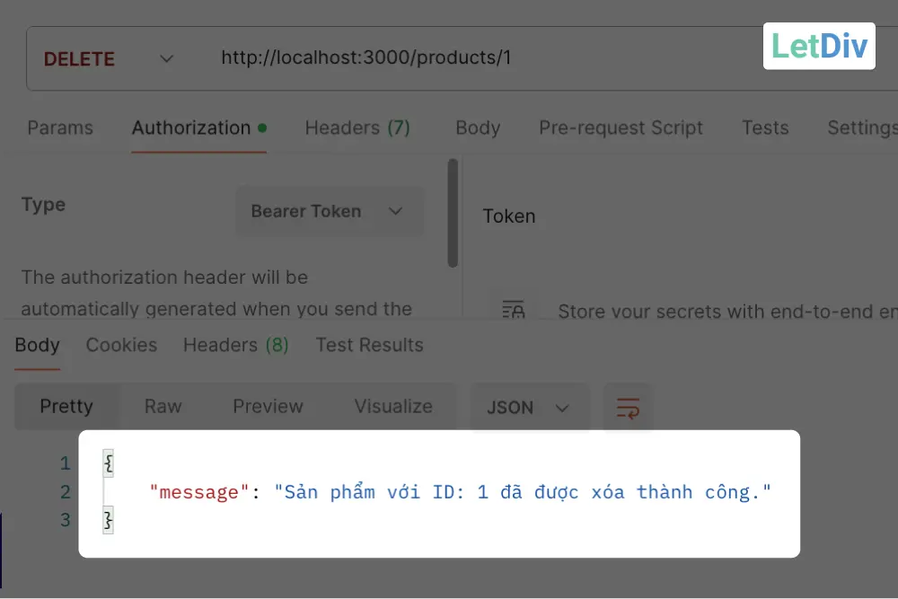 Gọi API xóa sản phẩm