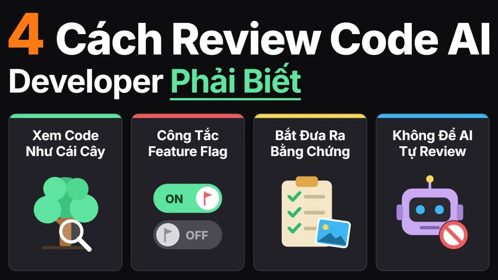 4 cách review code AI developer phải biết: xem code như cái cây, công tắc feature flag, bắt AI đưa ra bằng chứng, không để AI tự review
